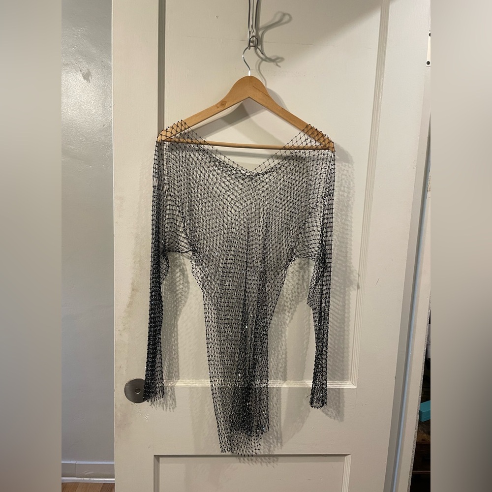 Silver Mesh Long Sleeve Top